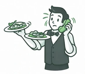 Camarero atendiendo el teléfono en pleno servicio